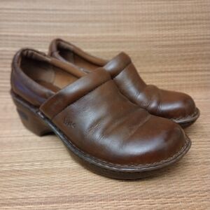 b.o.c. women's 6.5 brown leather clogs shoes comfort slip ons wedge nurse